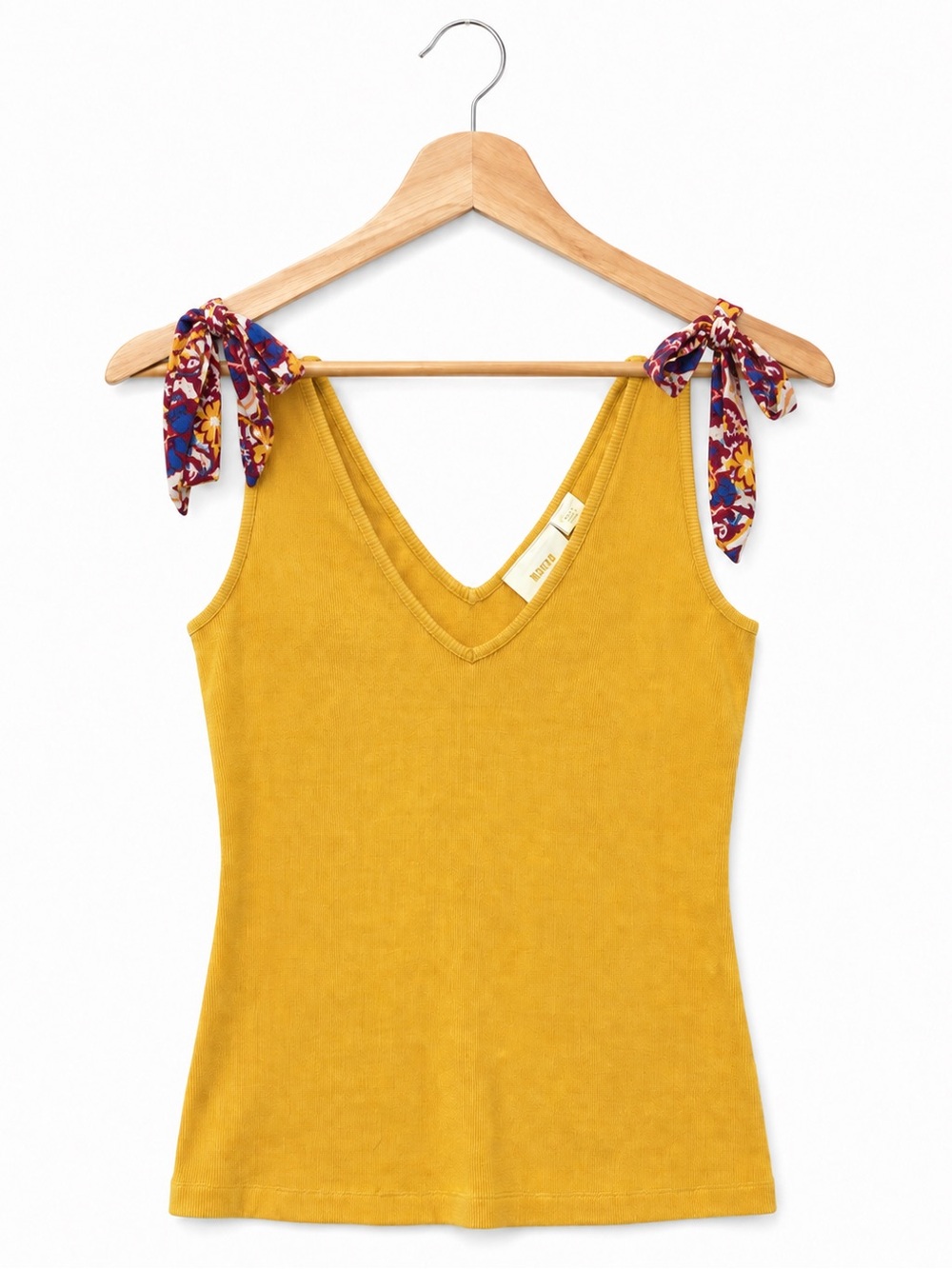 Mauve Mustard V-Neck Tank with Floral Tie Straps